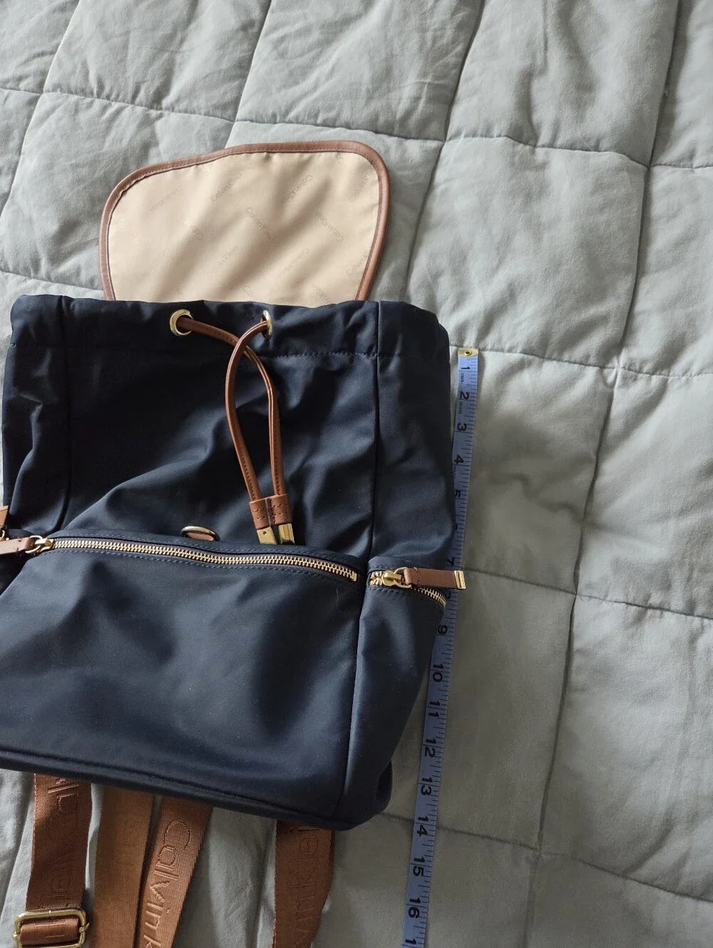 Calvin Klein Navy Blue Backpack with Brown Trim